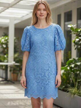 Eliza J Blue Lace Puff Sleeve Mini Dress NWT Size 6